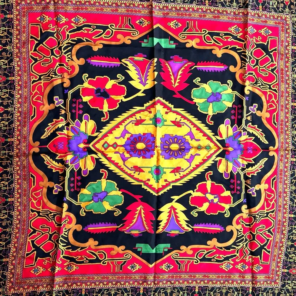 Vintage 1980s Linda Allard for Ellen Tracy silk scarf square ornate geometric